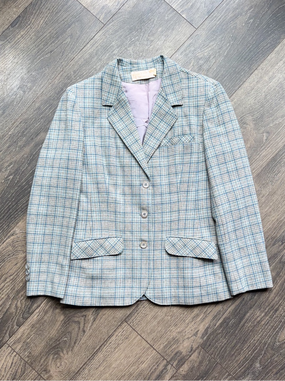 Pendleton Women’s 12 Wool Blazer Blue Glen Plaid 3 Button USA Made Vintage 60s